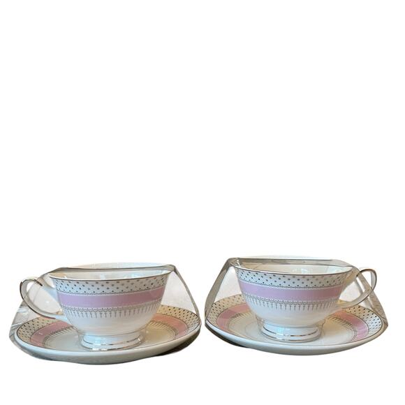 NEW Grace Teaware Porcelain Pink Stripe Gold Dots Teacup & Saucer Set of 2 - Picture 14 of 15